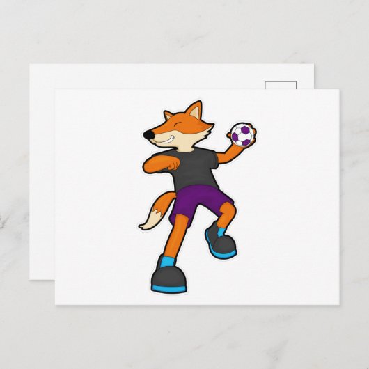 Fox bij handballspeler met handbal briefkaart (Voorkant / Achterkant)