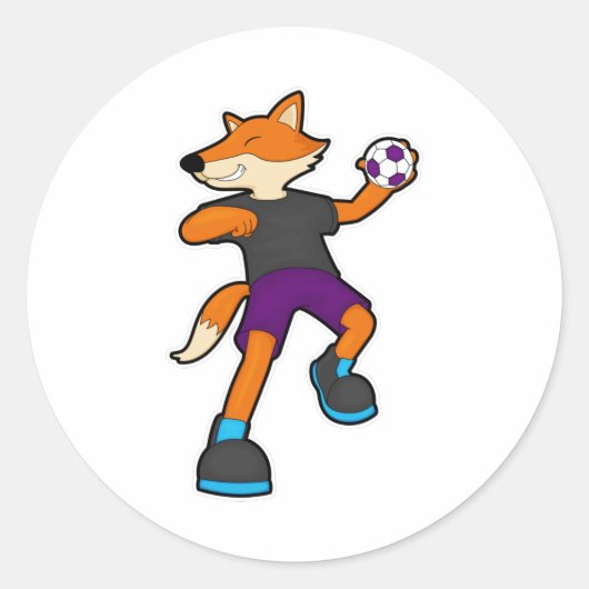 Fox bij handballspeler met handbal ronde sticker (Voorkant)