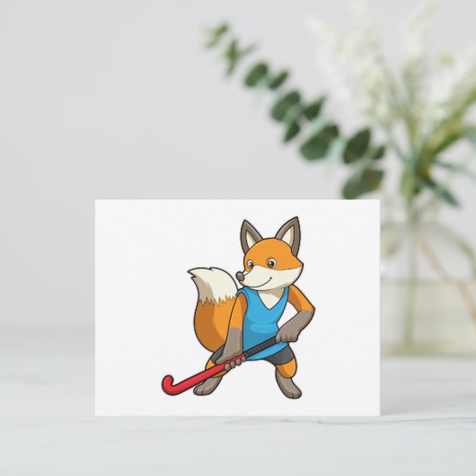 Fox bij Hockey met Hockey bat Briefkaart (Staand voorkant)