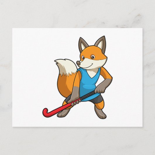 Fox bij Hockey met Hockey bat Briefkaart (Voorkant)