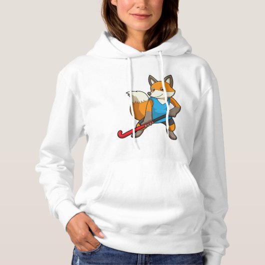 Fox bij Hockey met Hockey bat Hoodie (Voorkant)