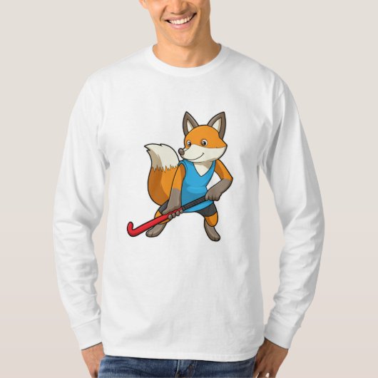 Fox bij Hockey met Hockey bat T-shirt (Voorkant)