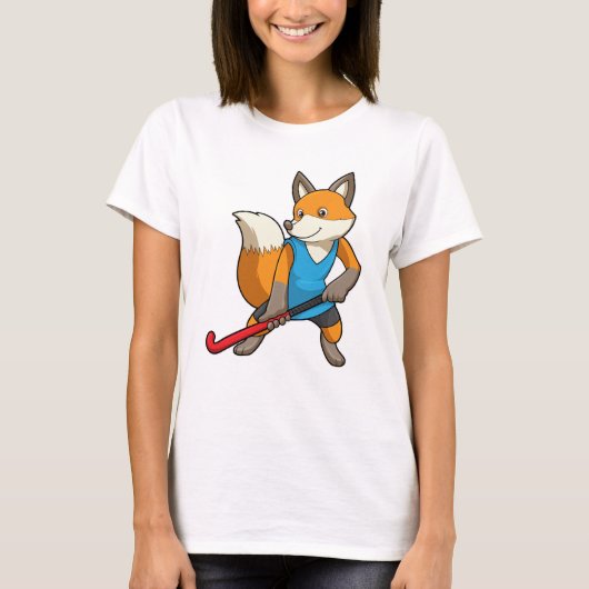 Fox bij Hockey met Hockey bat T-shirt (Voorkant)