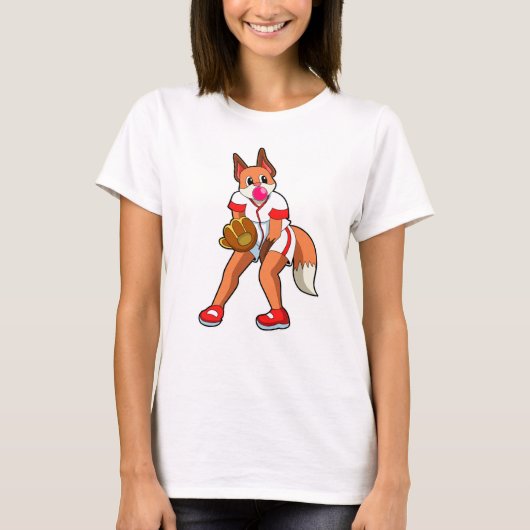 Fox bij honkbal met honkbalhandschoen t-shirt (Voorkant)