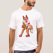 Fox bij honkbal met honkbalhandschoen t-shirt (Voorkant)