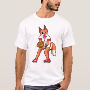 Fox bij honkbal met honkbalhandschoen t-shirt