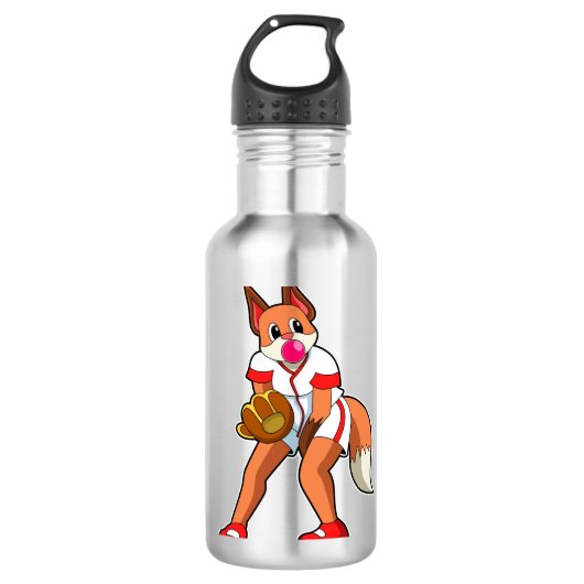 Fox bij honkbal met honkbalhandschoen waterfles (Voorkant)