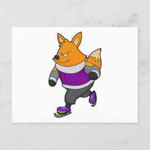 Fox bij ijsschaatsen met ijsbril en -schaatsen briefkaart