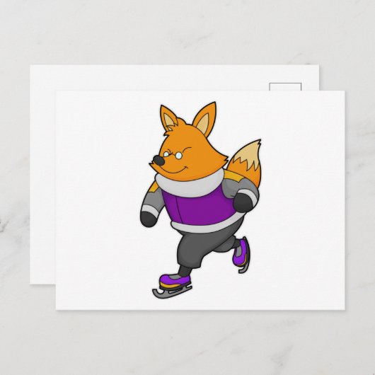 Fox bij ijsschaatsen met ijsbril en -schaatsen briefkaart (Voorkant / Achterkant)