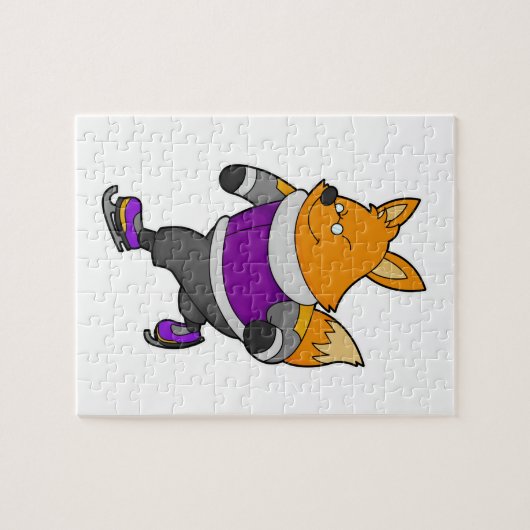 Fox bij ijsschaatsen met ijsbril en -schaatsen legpuzzel (Horizontaal)