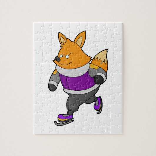 Fox bij ijsschaatsen met ijsbril en -schaatsen legpuzzel (Verticaal)