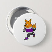 Fox bij ijsschaatsen met ijsbril en -schaatsen ronde button 7,6 cm (Voorkant /achterkant)