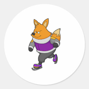 Fox bij ijsschaatsen met ijsbril en -schaatsen ronde sticker