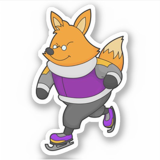 Fox bij ijsschaatsen met ijsbril en -schaatsen sticker (Voorkant)