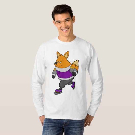 Fox bij ijsschaatsen met ijsbril en -schaatsen t-shirt (Voorkant volledig)