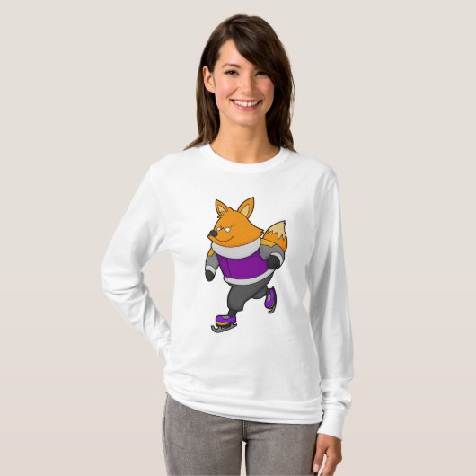 Fox bij ijsschaatsen met ijsbril en -schaatsen t-shirt (Voorkant volledig)