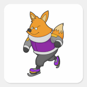 Fox bij ijsschaatsen met ijsbril en -schaatsen vierkante sticker