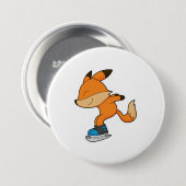 Fox bij ijsschaatsen met ijsschaatsen ronde button 7,6 cm (Voorkant /achterkant)