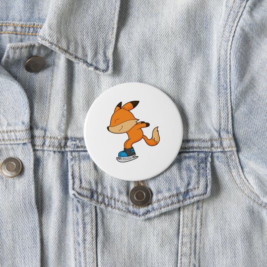 Fox bij ijsschaatsen met ijsschaatsen ronde button 7,6 cm (In situ)