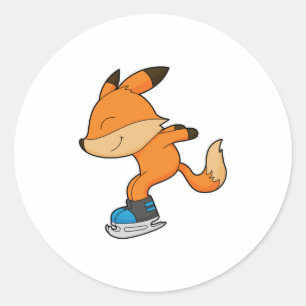Fox bij ijsschaatsen met ijsschaatsen ronde sticker