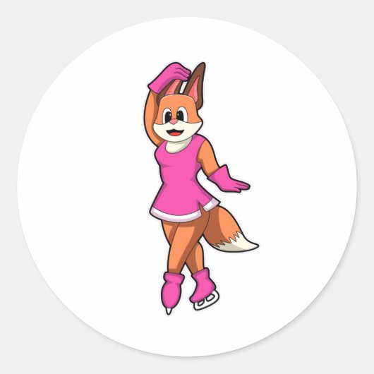 Fox bij ijsschaatsen met ijsschaatsen ronde sticker (Voorkant)