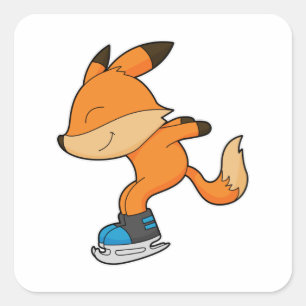 Fox bij ijsschaatsen met ijsschaatsen vierkante sticker