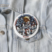 Fox bij kippen ronde button 4,0 cm (In situ)