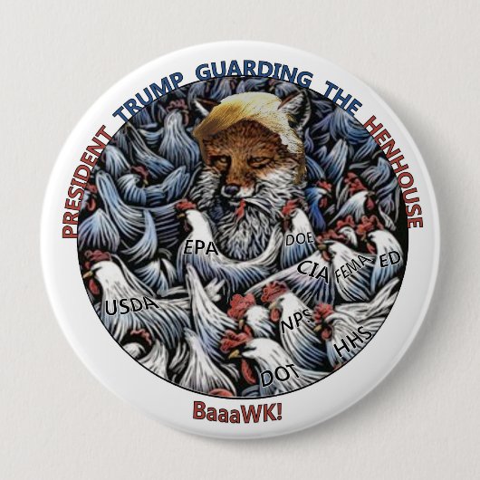 Fox bij kippen ronde button 4,0 cm (Voorkant)