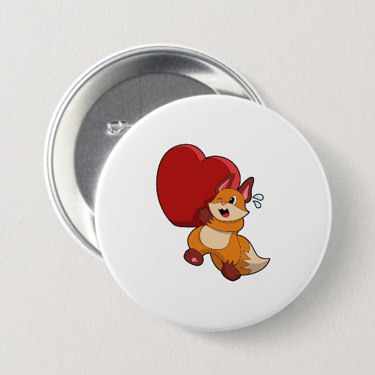 Fox bij liefde met hart ronde button 7,6 cm (Voorkant /achterkant)