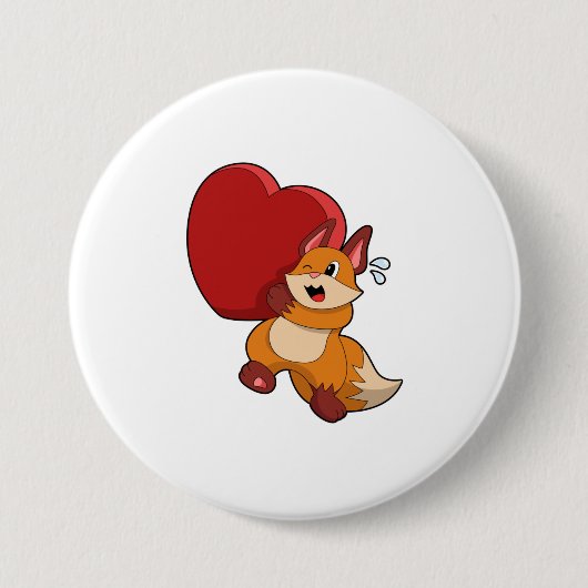 Fox bij liefde met hart ronde button 7,6 cm (Voorkant)