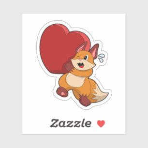 Fox bij liefde met hart sticker