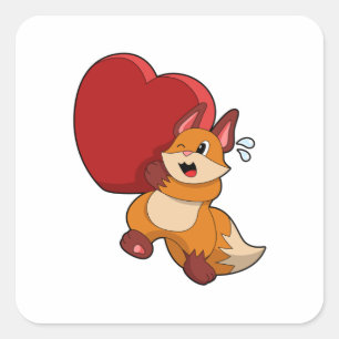 Fox bij liefde met hart vierkante sticker