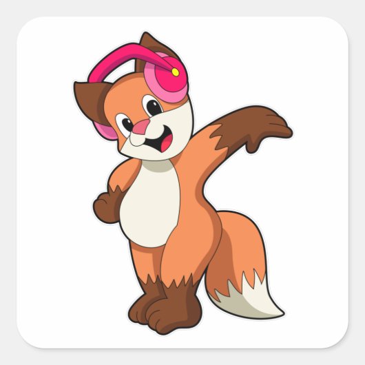 Fox bij muziek met hoofdtelefoon vierkante sticker (Voorkant)