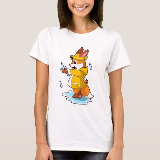 Fox bij Regen met Regen druppels T-shirt (Voorkant)