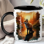 Fox bij Sunset Forest Reflectie Mok<br><div class="desc">Voeg een vleugje wildernis charme toe aan je ochtendroutine met de Fox at Sunset Forest Reflection Mok. Deze betoverende mok heeft een prachtig afbeelding van een vos die bij zonsondergang bij een rustig bosmeer staat, met de levendige kleuren van de lucht en het serene landschap weerspiegeld in het water. Gepersonaliseerd...</div>
