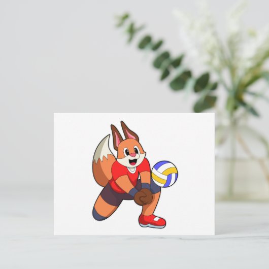 Fox bij volleybalsport briefkaart (Staand voorkant)