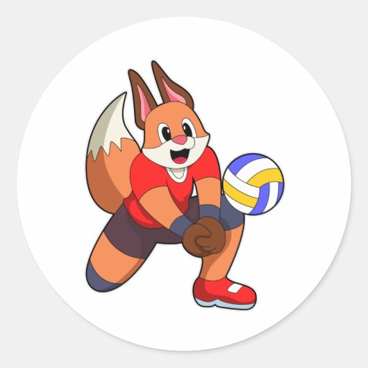 Fox bij volleybalsport ronde sticker (Voorkant)