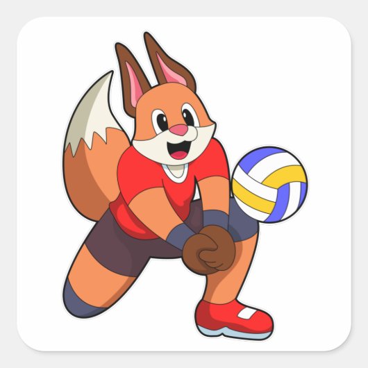 Fox bij volleybalsport vierkante sticker (Voorkant)
