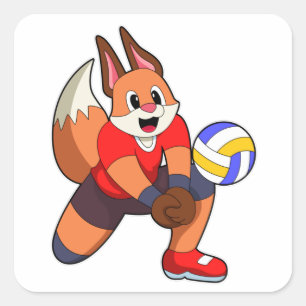 Fox bij volleybalsport vierkante sticker