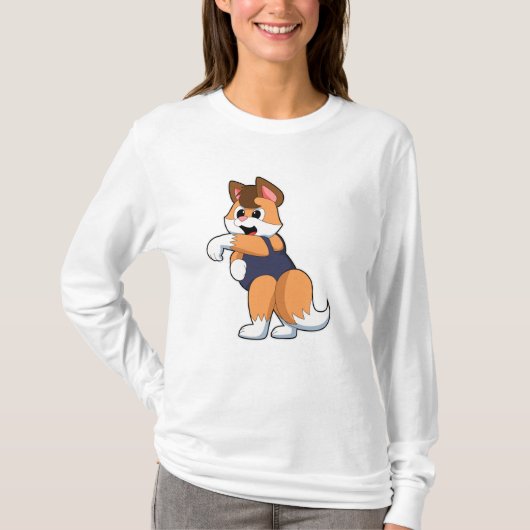 Fox bij zwemmen met zwempak t-shirt (Voorkant)