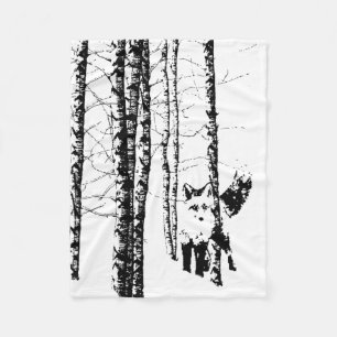 Fox Birch Tree Forest Animal Silhouette Natuur Art Fleece Deken