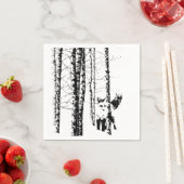 Fox Birch Tree Forest Animal Silhouette Natuur Art Servet (Insitu)