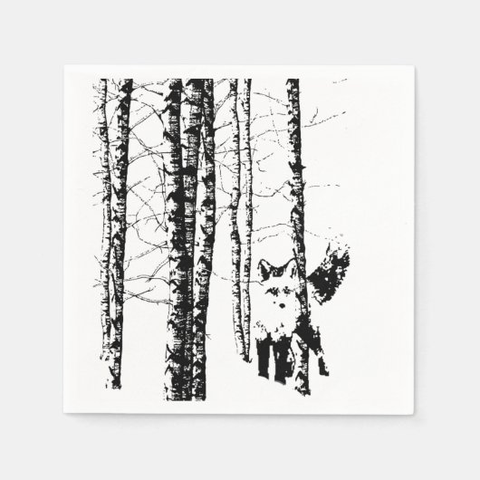 Fox Birch Tree Forest Animal Silhouette Natuur Art Servet (Voorkant)
