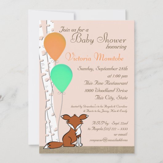 Fox Birch Tree Woodland Baby shower Kaart (Voorkant)