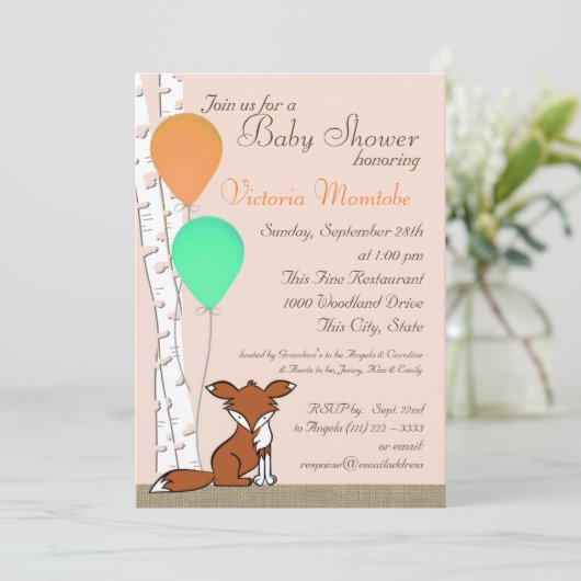 Fox Birch Tree Woodland Baby shower Kaart (Staand voorkant)
