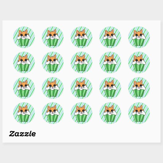 Fox Birthday Cupcake Ronde Sticker (Vel)