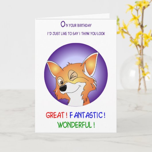 Fox Birthday humor ook Kaart (Gele Bloem)