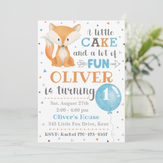 Fox Birthday Invitation | Little Fox Invitation Kaart (Staand voorkant)