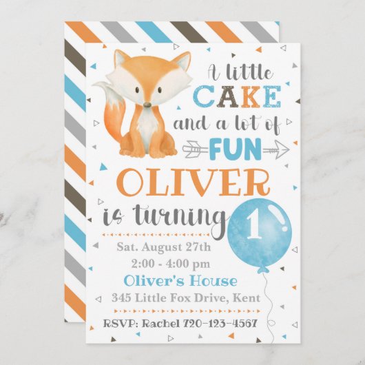 Fox Birthday Invitation | Little Fox Invitation Kaart (Voorkant / Achterkant)