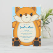 Fox Birthday Party Blue Kaart (Staand voorkant)